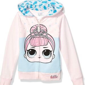 L.O.L. Surprise! Pink and Blue Zip-Up Hoodie with Character Design